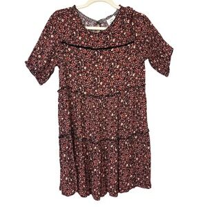 Knox‎ Rose Floral Tiered Dress Women's Size Medium Short Sleeve Rayon